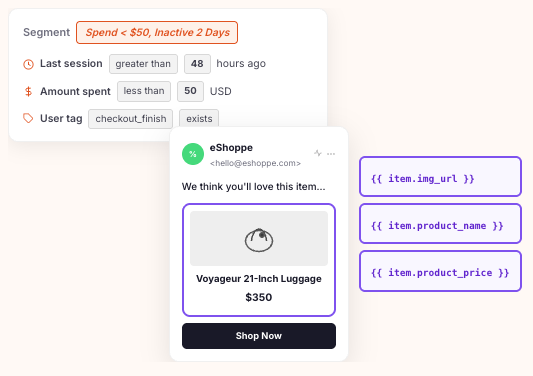 Score personalization - segment rules, email preview with template variables